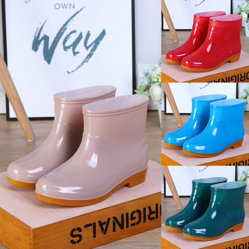 Wholesale women's safety short boots: low-cut, waterproof, non-slip rain boots for kitchen work, thickened and warm rain boots for adults