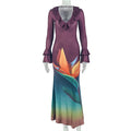 Fashion style ins cross-border elegant socialite women's clothing easiest for match outing hip skirt low-cut v neck color matching longdress