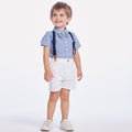 Korean style boys' short-sleeve shirt & overalls set with bow tie - gentleman's outfit for baby's first birthday