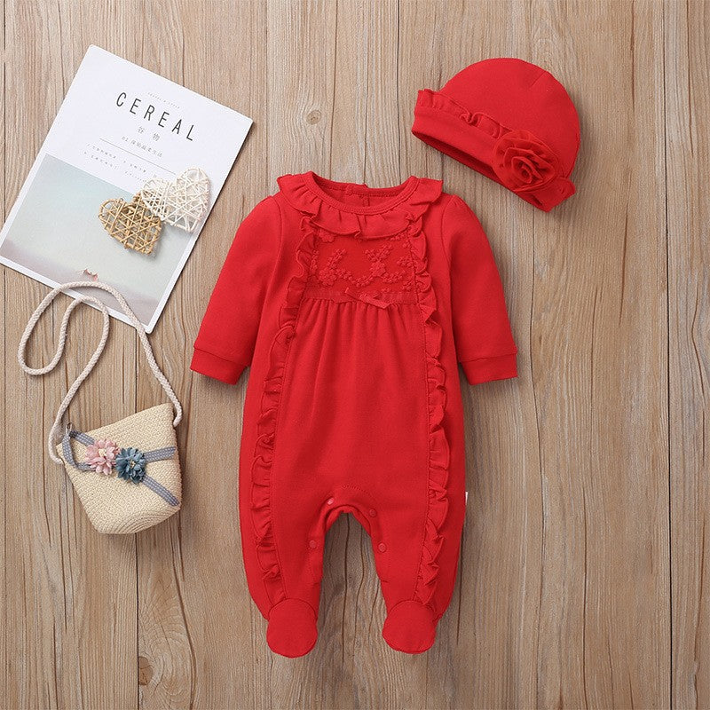 Kidsspring & fallnew arrivalcute baby jumpsuit baby girl bag butt girl girllong sleeves bag foot crawling suit khaki