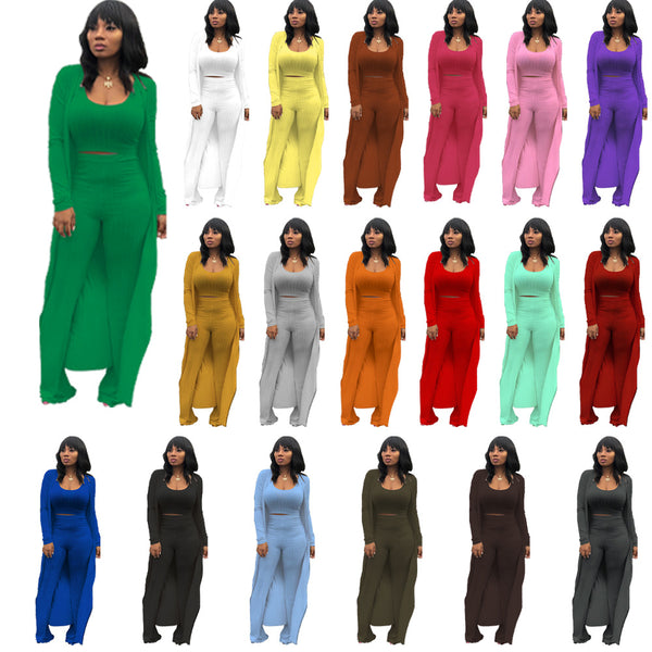 ,   women's clothing set, European and American pit strips, multi-color high-elastic three-piece set, explosive K9294.