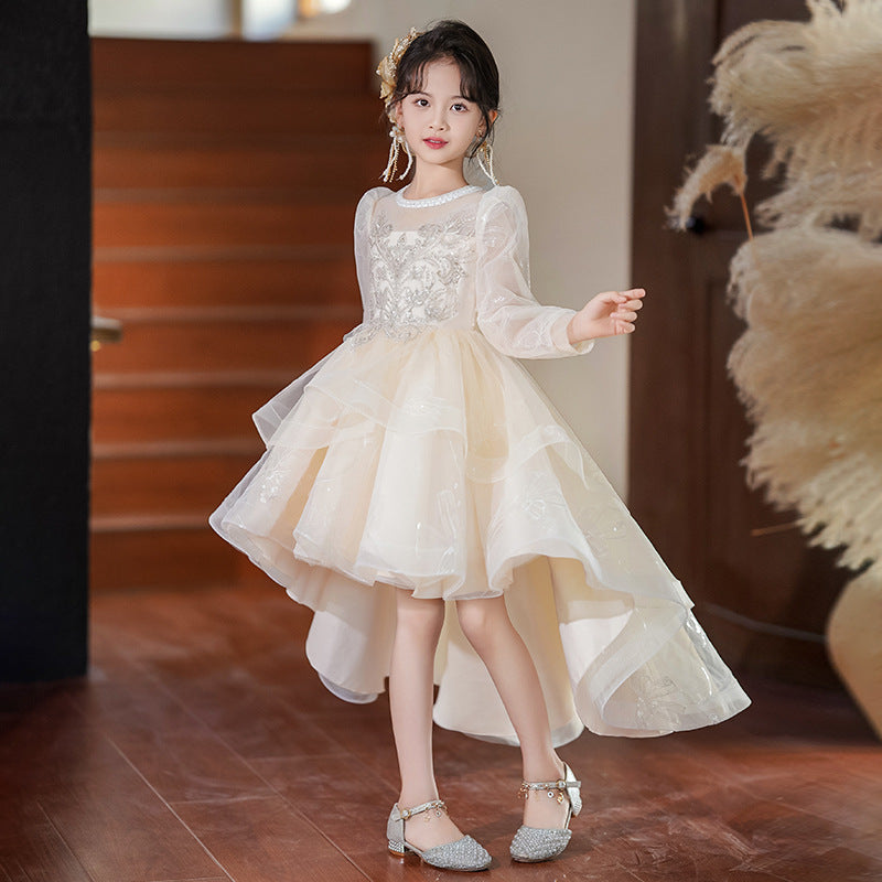 Flower girl dress kids princess dress host piano performance classygirl catwalk trailing skirt swallowtail cross-border