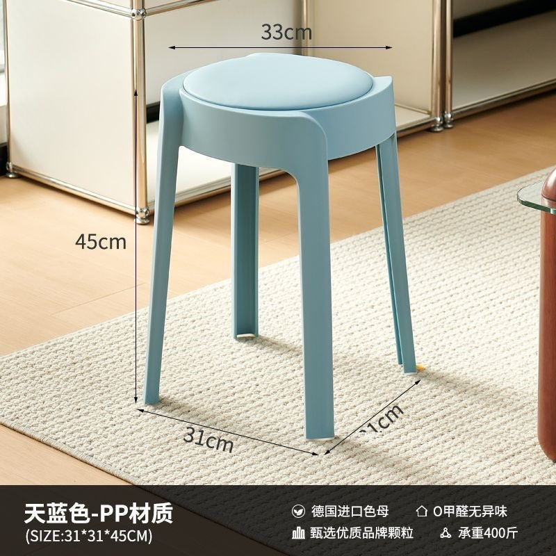 Soft-packed casualfor home plastic dining chair, sturdy and durable chair, stool, stackable thickened round stool, living room chair