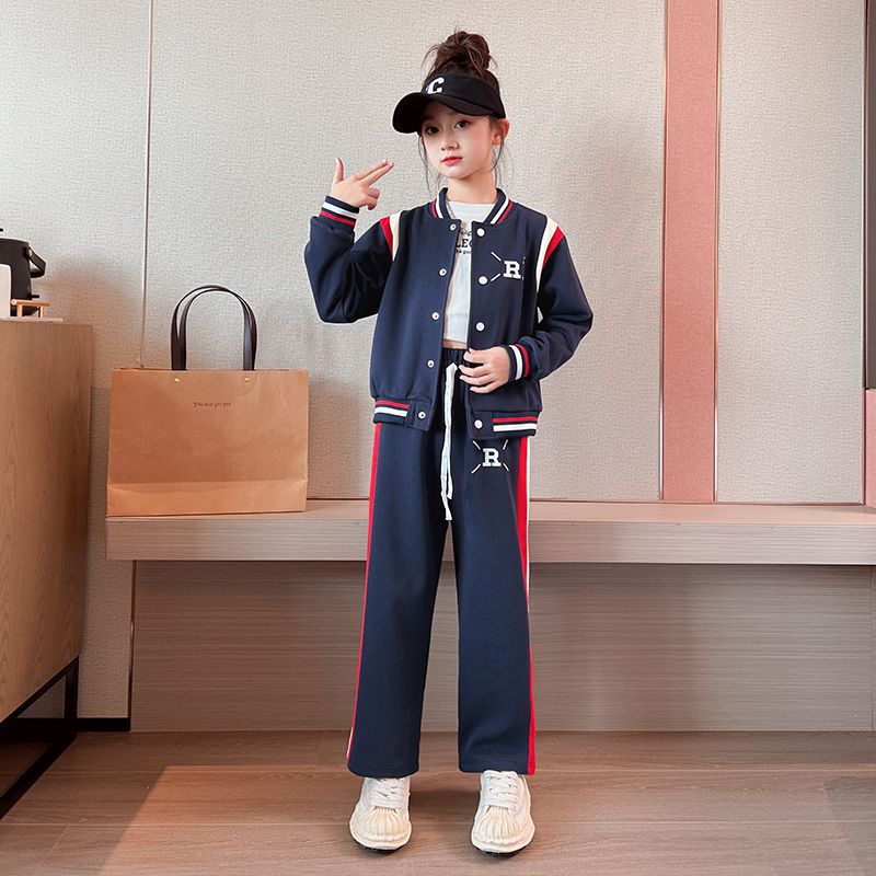Girls' spring/autumn outfit set: new stylish and trendy girls' activewear jacket, popular children's clothing, spring collection for older girls, early spring styles