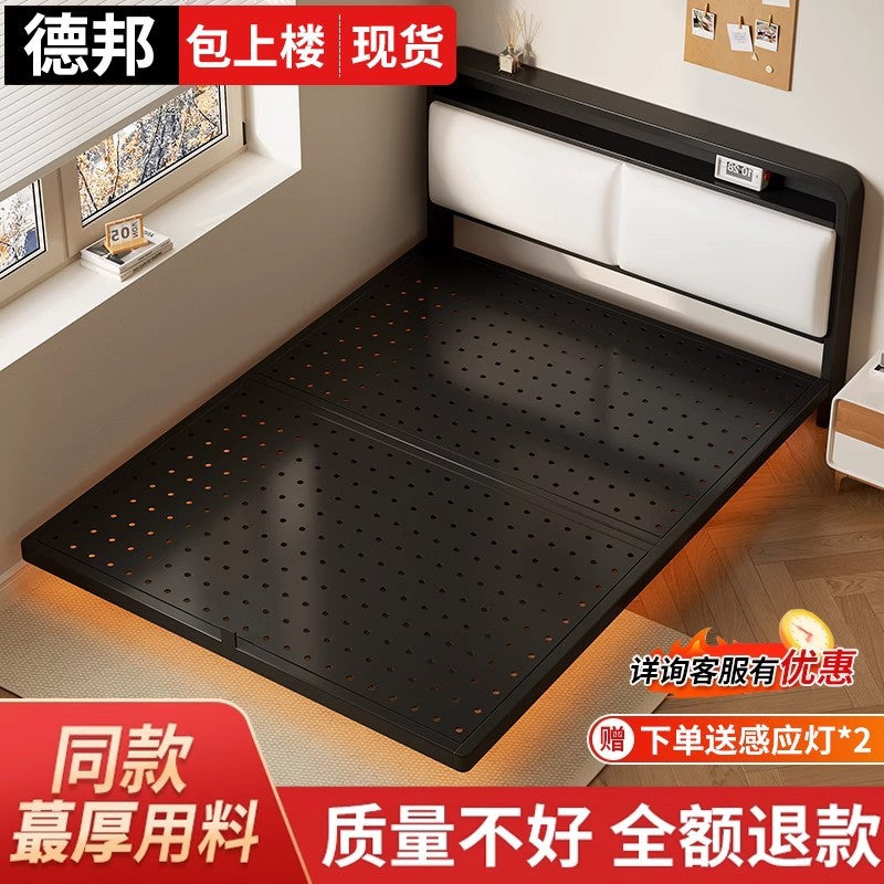 Wrought iron bed Modern simple iron frame bed Economical storage soft bag 1.8 meters Single double bed Rental house bed frame