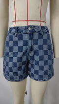 Fashion cross-border women's summer new arrival  thin washed casualloose denim plaid shirt short-sleeved suit