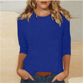 new women's crew neck t-shirt with 3/4 sleeves - solid color top for cross-border  sales
