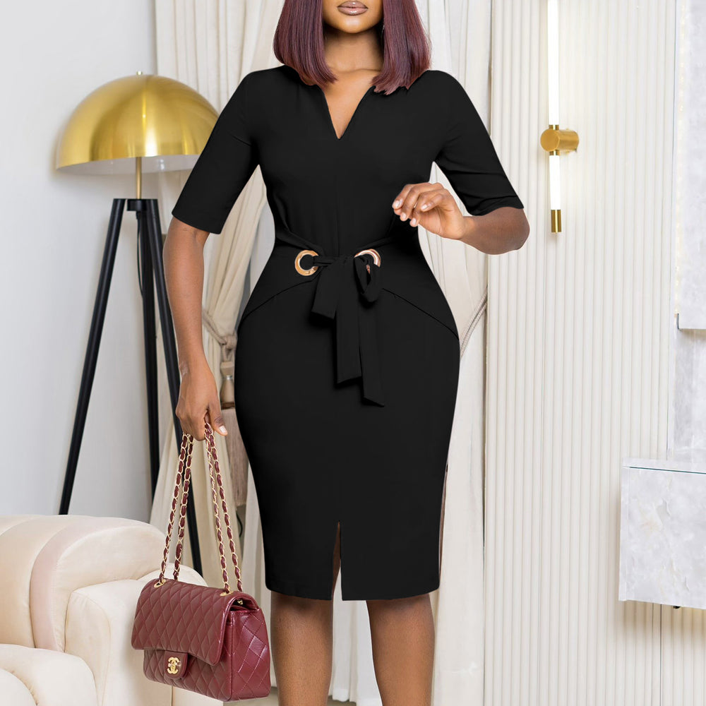 D3229export women's clothing  autumn v neck pure color hip-covering elegant ol pencil skirt african dress