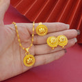 Wholesale cross-border middle eastern rotating floral design gold plated necklace pendant earrings ring three-piece jewelry set