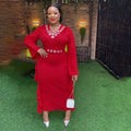 African fashionexport obese plus sizev neckelegantwork clothingdress women's clothing high waistlong sleeves long skirt