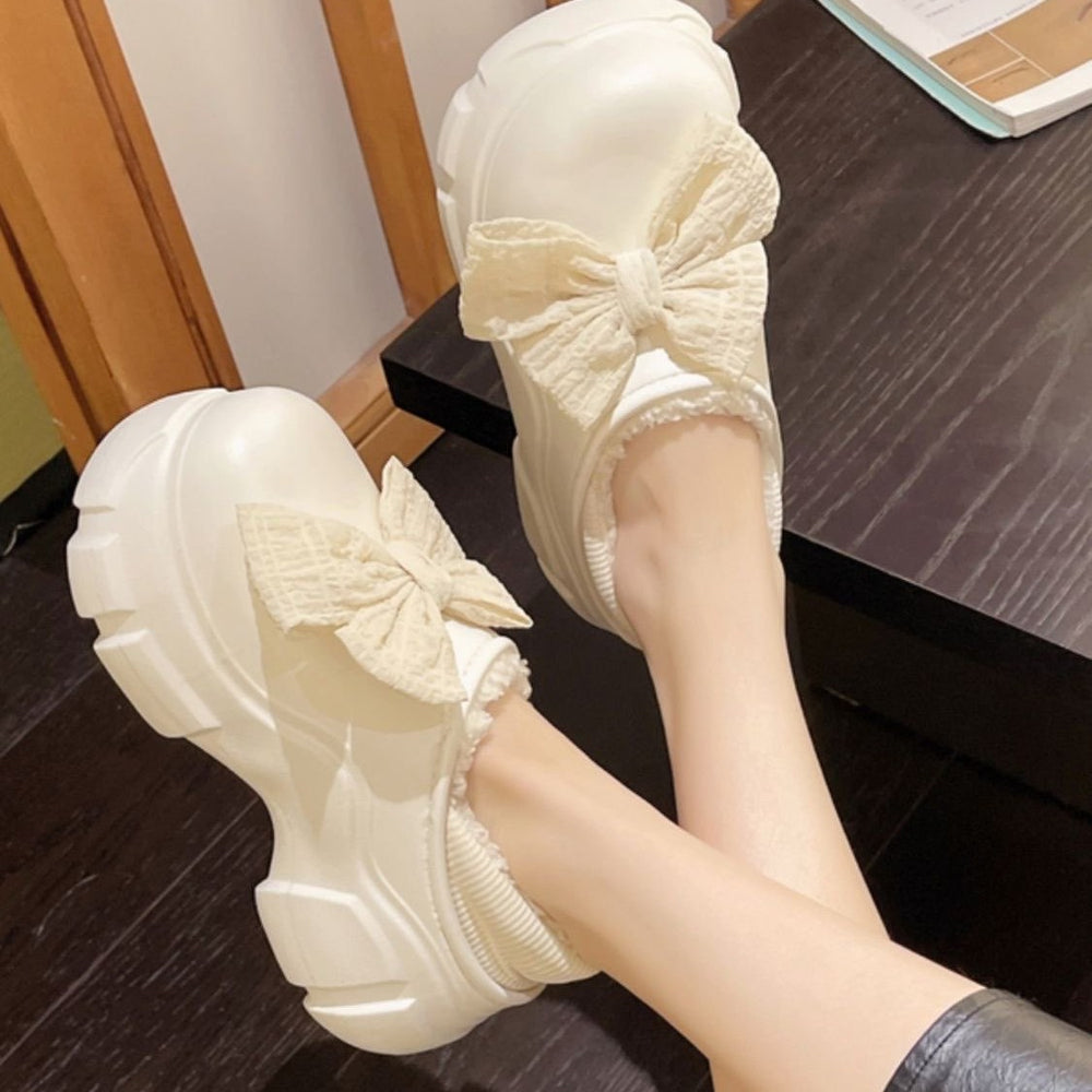 Women's winter cotton slippers - 2025 new indoor home cute warm fuzzy bowknot fleece-lined cotton shoes