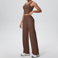 New arrival: cross-border double-sided brushed solid color breathable long wide-leg yoga outfit set - two-piece activewear for running and fitness