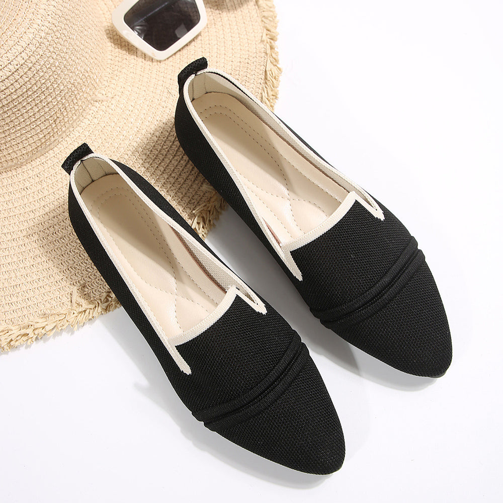 Exportplus sizeflats shoes women's  spring pointed toe fashion fly knit flats slip-on casual slip-on flats