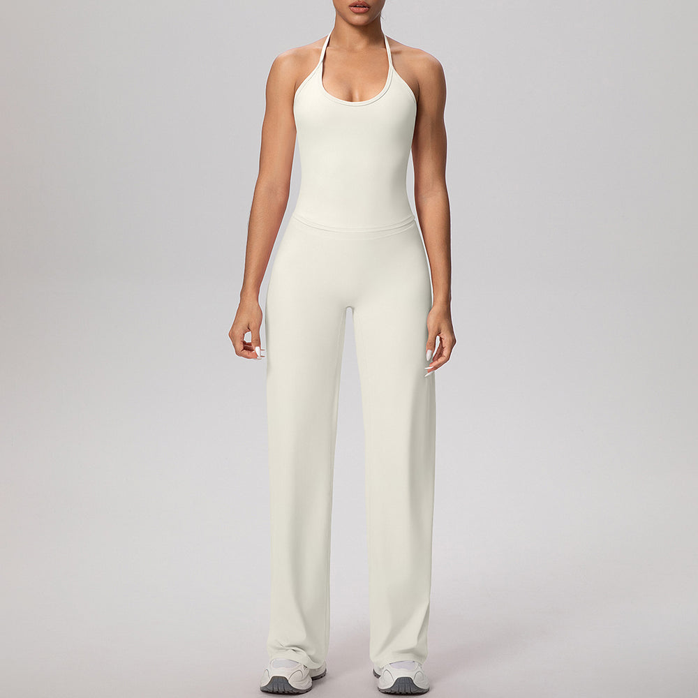 Cloud-feel quick-dry outdoor casual yoga set - tie-up sports bra with high-waisted straight-leg pants for running and fitness