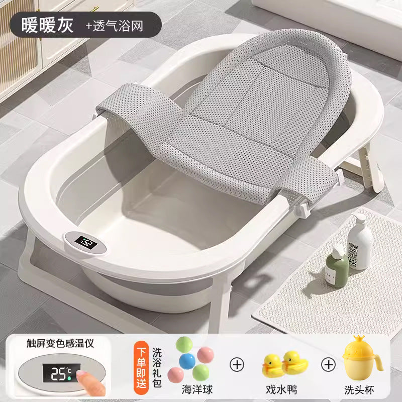 Touchscreen temperature control baby bathtub - foldable infant bathtub for toddlers, sit & lie down bathtub, home bath tub for children, newborn essentials
