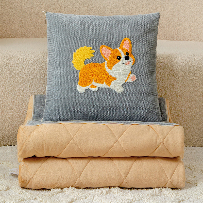 New 2-in-1 plush throw pillow blanket - fleece lined, extra thick, perfect for car, dorm, office, nap, sofa, or air conditioning