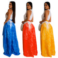 Fashion women's c6351 cross-border   european and american printing sleeveless v neck strap wide leg pants jumpsuit