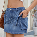 European and american cross-border e-commerce women's summer new arrivals:  washed distressed pocket patchwork cargo denim midi skirt
