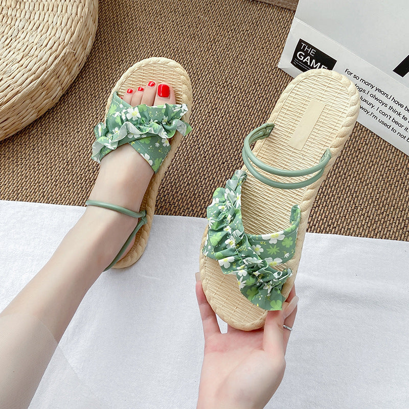 Summernew arrival women's easiest for matchflats two-wear sandals beach floral fashion sandals for women