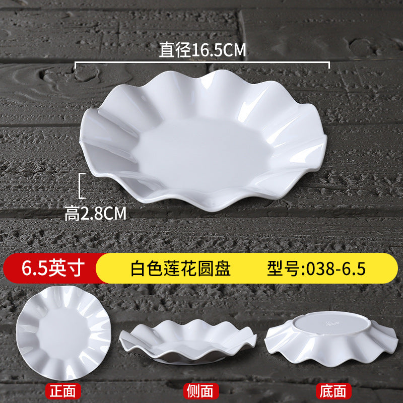 Melamine plate commercial hotel restaurant lace round plate resistant to falling cooking hot dish plate hotel creative cold dish snack plate