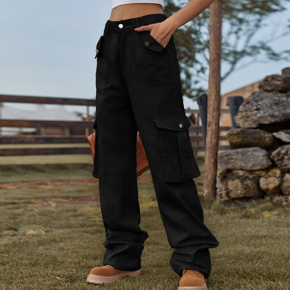 European and american cross-border european and american independent station  new american retro elastic waist denim overalls casual pants for women