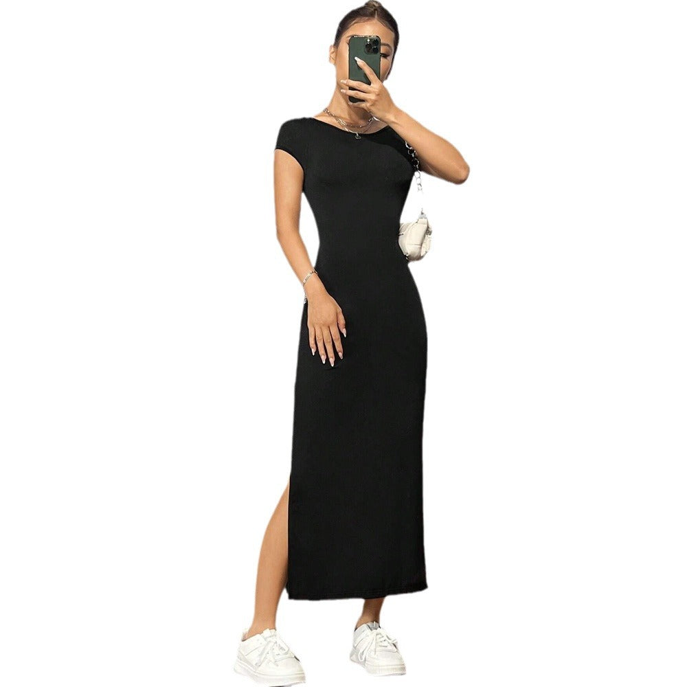 European and american style women's elegant knitted sleeveless dress - new summer backless slit midi dress