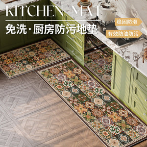 Kitchen floor mat, non-slip, oil-proof, american retro pvc, cuttable, waterproof, high-end feel, foot mat, wipeable, no-wash, for home