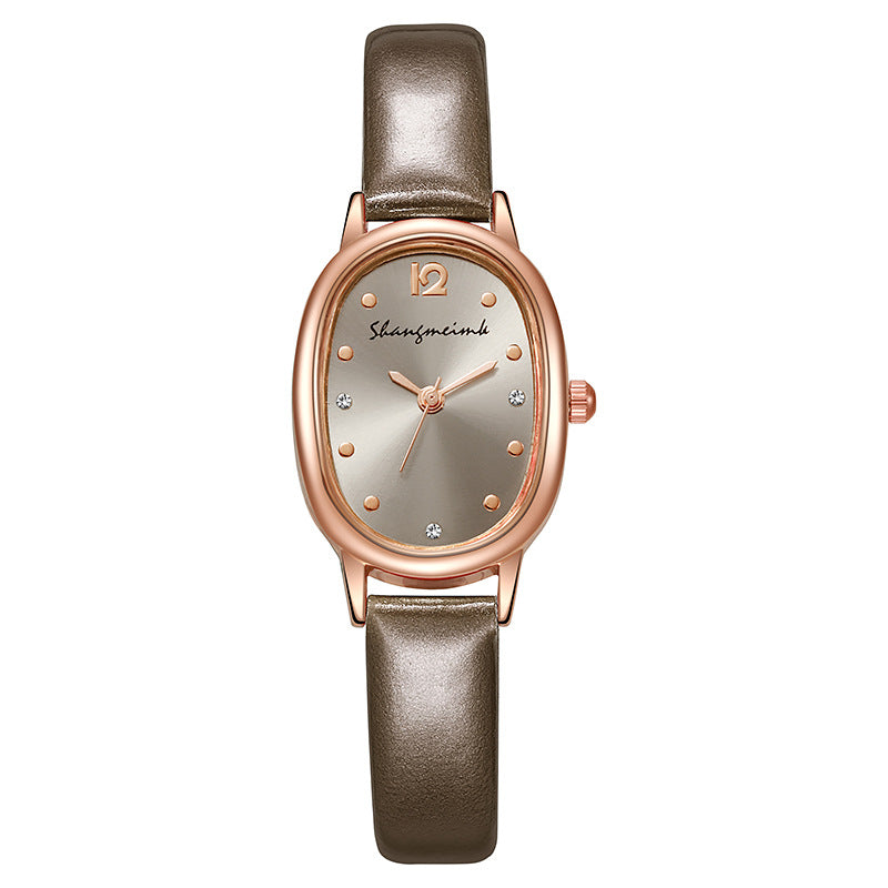New arrivalelegantretrocasual oval student watch niche style women's watch belt quartz women's watch