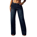 Fashionjeans women's dark blue raw edge waist high waist wide leg mop pants retroloosedraped denim pants