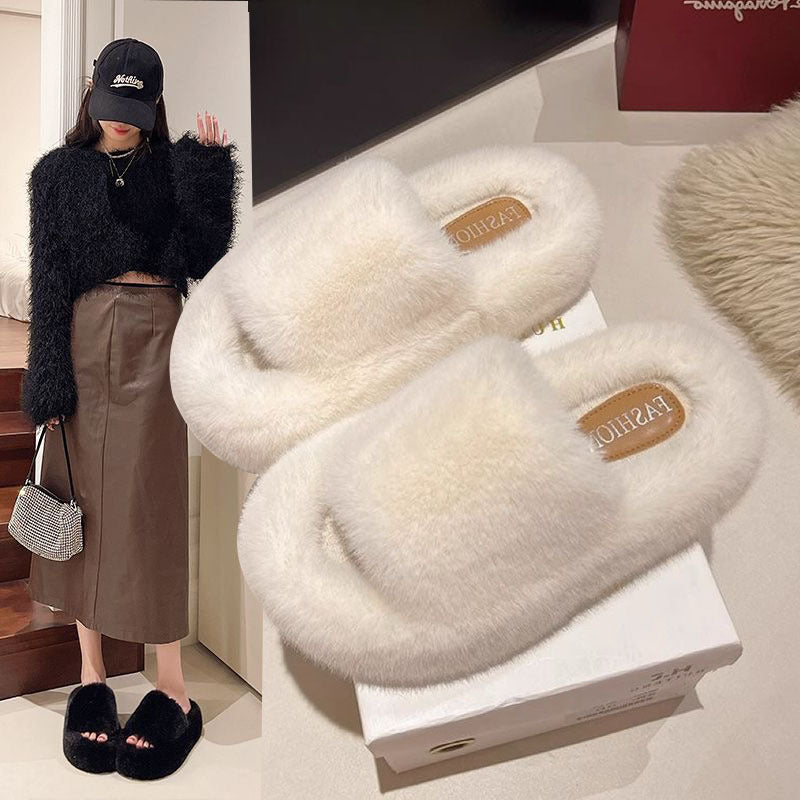 Fairy style furry slippers for women outwearnew arrivalfall and winterpopularfashioneasiest for matchplaid home casual one-line cotton slippers