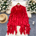 European and american fashion versatile ruffle trim chiffon blouse - women's  autumn lightweight loose fit slimming casual top