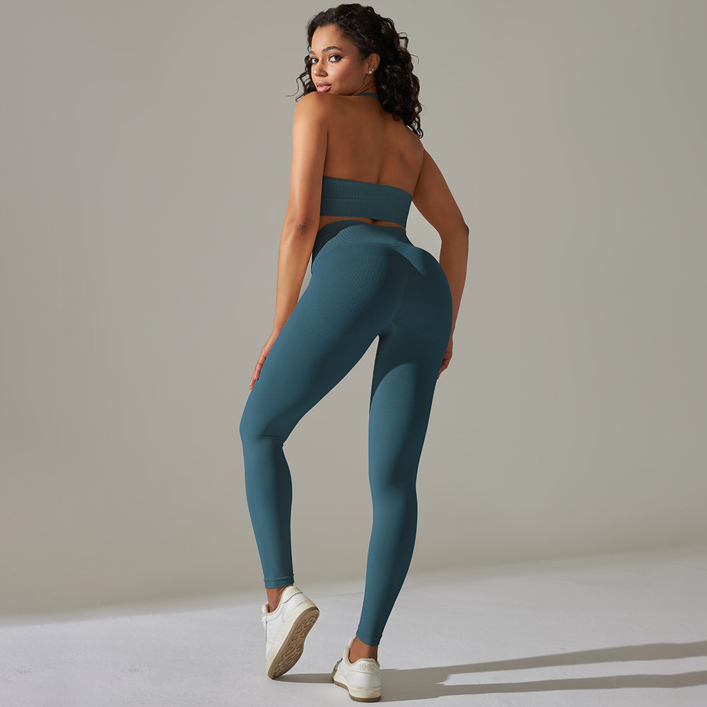 New seamless solid color high-elasticity sports bra and underwear yoga set - two-piece running and fitness outfit