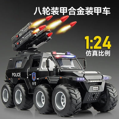 Kids' alloy armored police car toy - boy's diecast model car, realistic 7-door 110 swat off-road vehicle