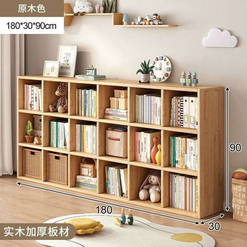 Checkered solid wood bookshelf floor-standing storage rack home living room organizer wall-mounted low cabinet bookcase