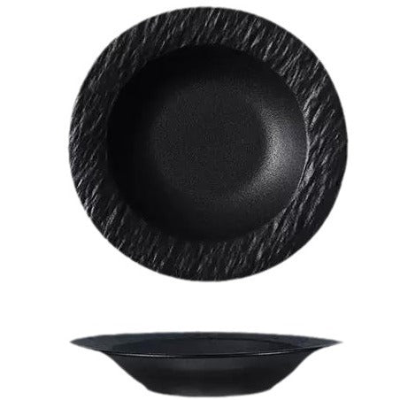 Western-style ceramic dinner plate, pasta, western food, soup plate, frosted stone pattern, black and white hotel french plate, tableware, dinner plate
