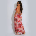 C7262 cross-border   fashion women's sexy deep v halter neck slim-fit printed dress