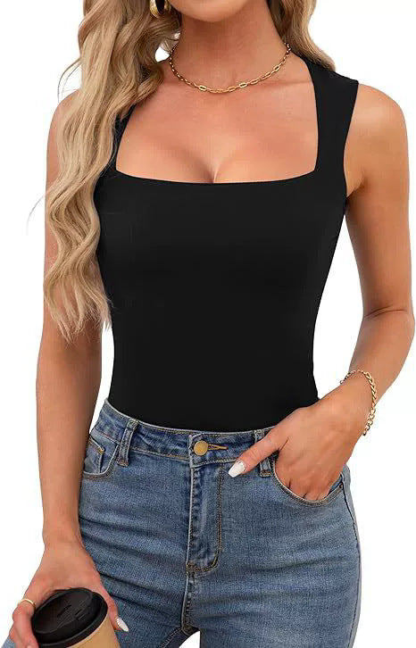 2025 Cross-border European and American Spice Girls Wear Sling Vest Women's Summer Sleeveless Off-Shoulder Square Neck Threaded Shoulder Strap Top Women