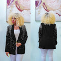 C6590 cross-border   fashion women's solid color beaded lapel long sleeve blazer