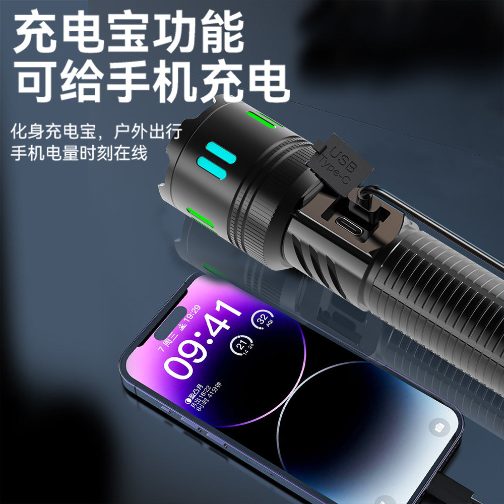 Cross-border strict selection of white laser flashlight outdoor emergency long battery life telescopic zoom remote digital display strong light flashlight