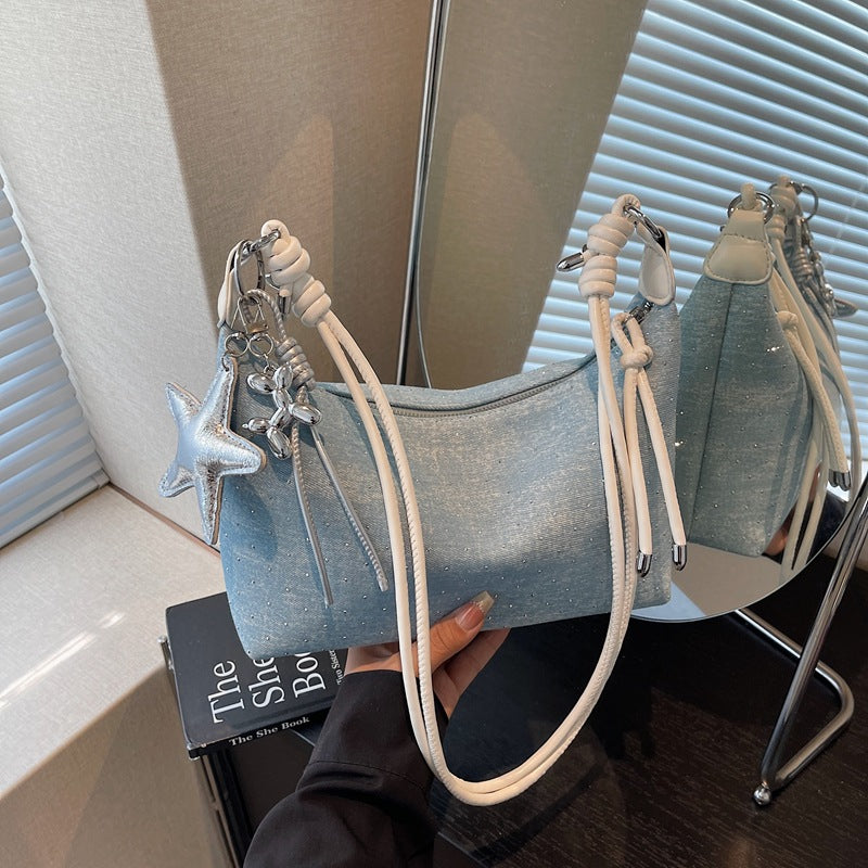 Foreign trade denim bag women's large capacity 2025 new summer versatile leisure niche single shoulder messenger bag dumpling bag