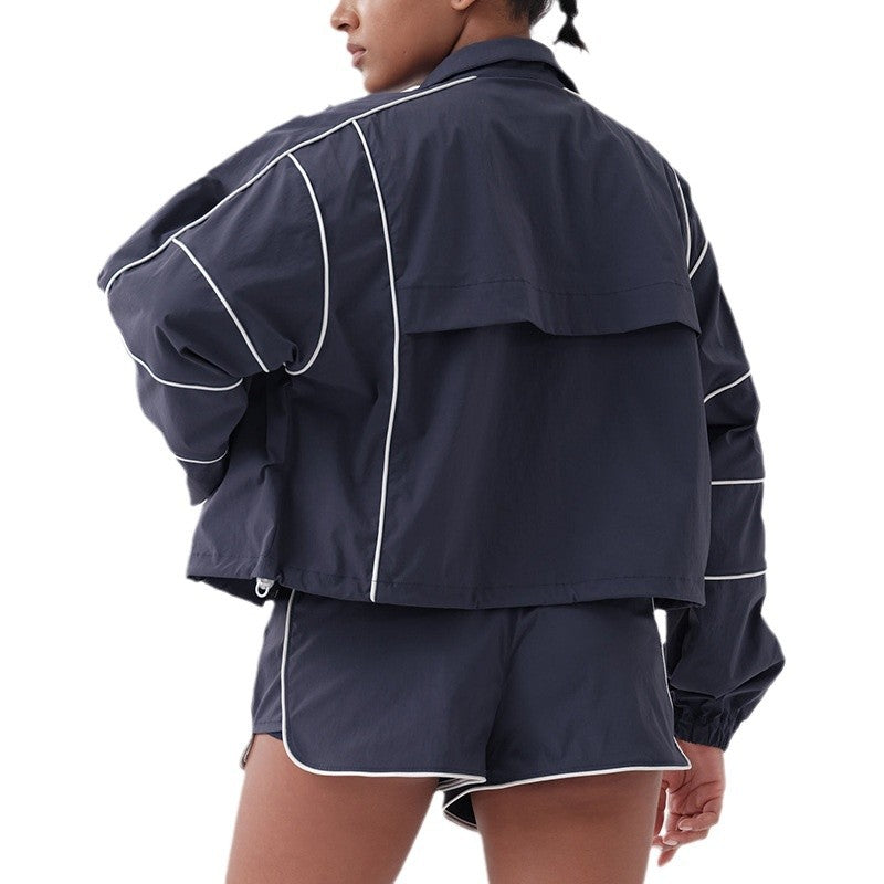 New women's loose-fit training & fitness set: quick-dry tennis top, long-sleeve running & yoga jacket