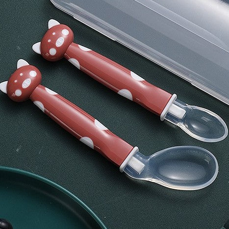 English card pack, baby spoon, child feeding tableware, silicone soft spoon, baby rice spoon, eating training elbow spoon
