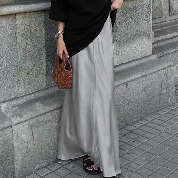 French texture elegant matte satin fishtail dress women's 2024  thin drape gray skirt autumn