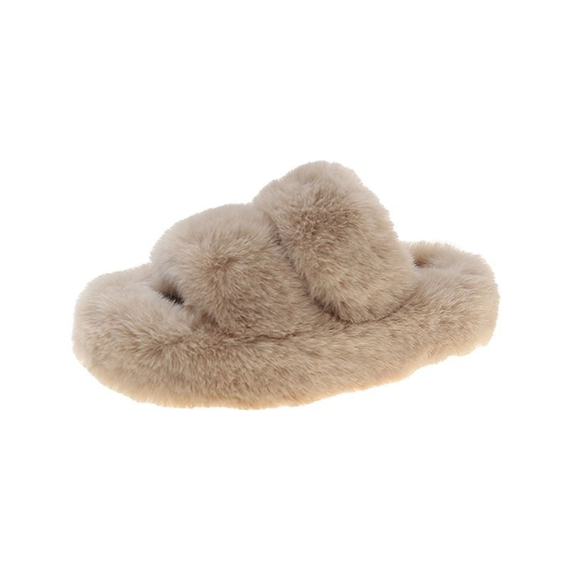 New arrival parallel strap best selling fur slippers for women fall and winteroutwearplatform shoesthick soleheight-increasing soft bottomfor homeoutwear cotton slippers
