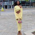 Fashion styleexportpure colorsilm women's exposed navel wrap chest skirt suit oblique collar one shoulder asymmetrical long sleevestwo-piece set