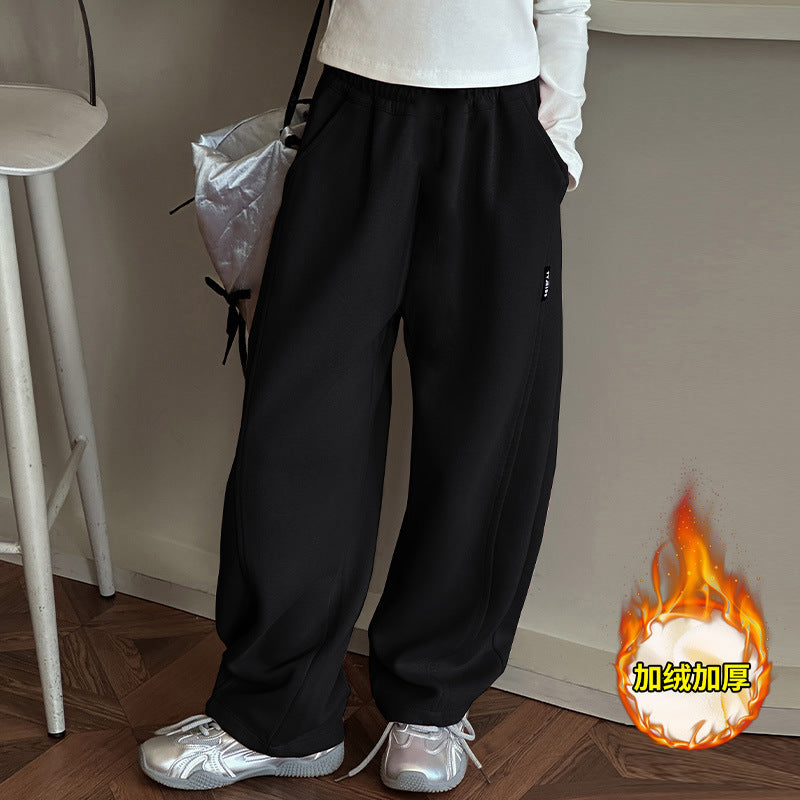 Girls' active pants - new autumn/winter  collection - stylish korean-inspired casual pants for mid-to-large children - kids' curved hem fleece-lined sweatpants