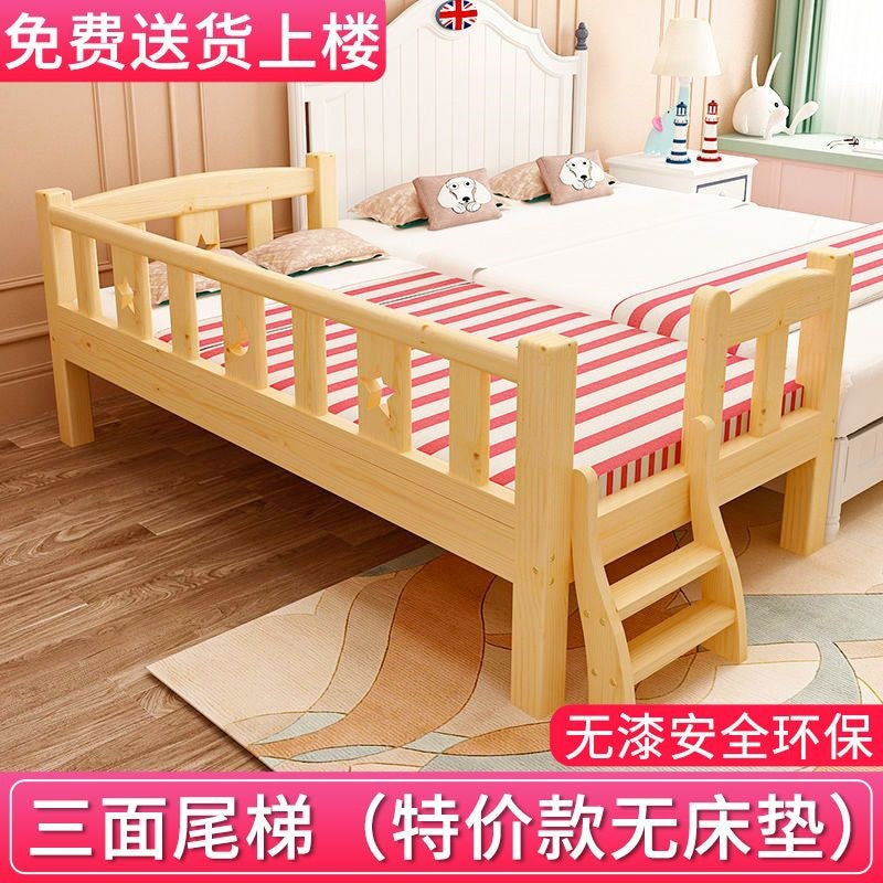 Solid wood baby crib bed with wide guardrail, single bed for boys and girls, side bed, children's splicing large bed