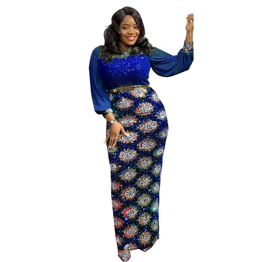 fashion african european style elastic sequin silm hip dress daily long skirt pleated long sleeves