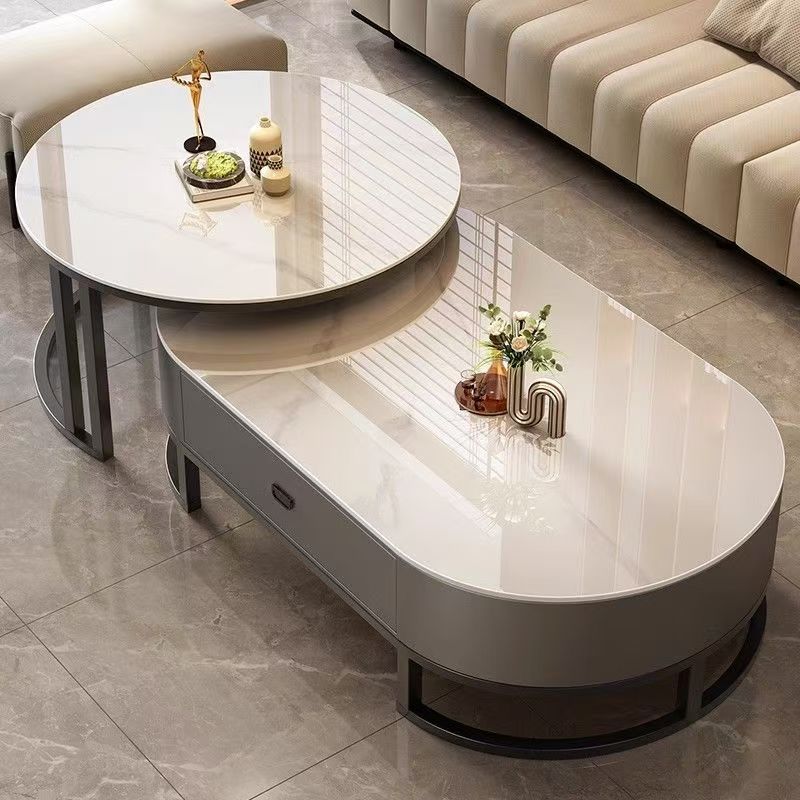 Slate oval coffee table for home living roomaccessible luxury modern casual small apartment tea table 2025new arrival combination