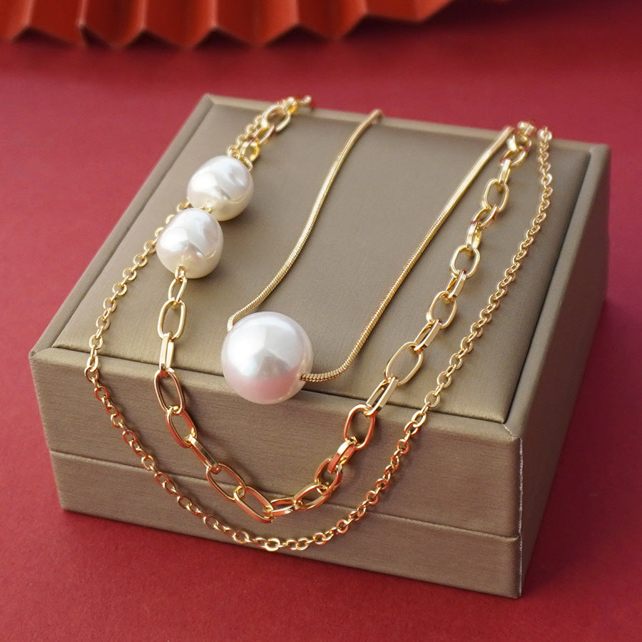 wholesale imitation pearl necklaces, baroque style three-in-one necklaces, niche pearl necklaces